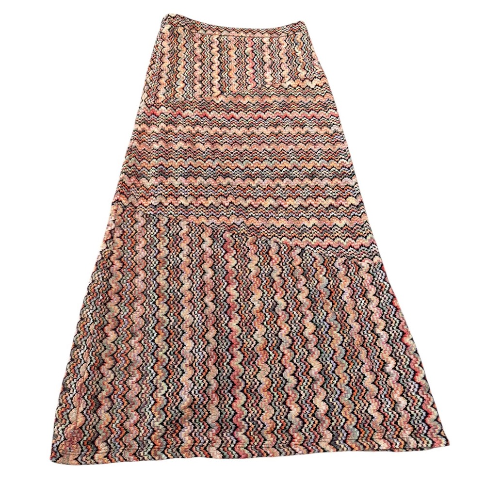Trina Turk Boho Chevron Zigzag Knit Maxi Skirt Size‎ 8 Festival Artsy 70s Retro